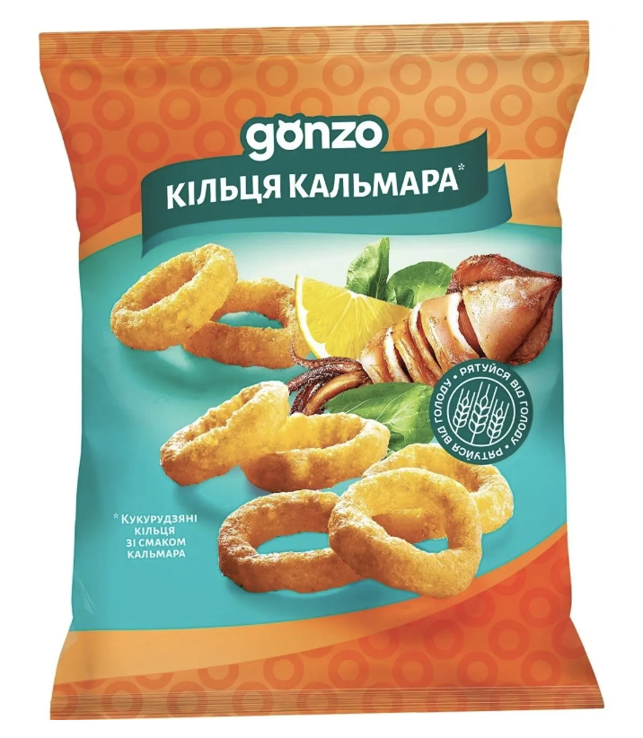 Снек Gonzo 150гКукурудзяні кільця зі смаком кальма